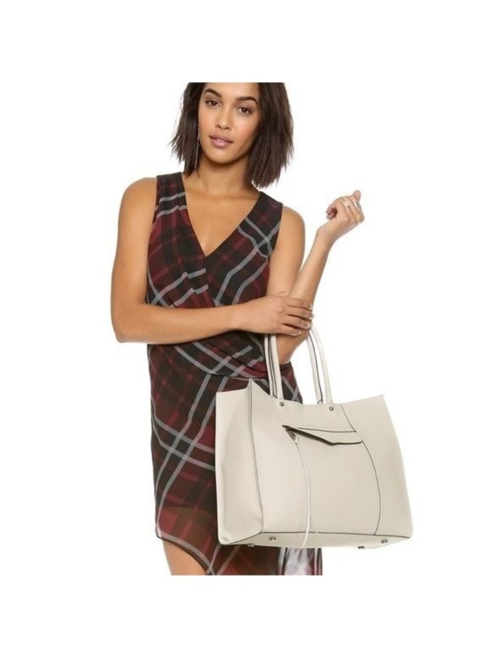 Rebecca Minkoff Saffiano Textured Leather Large "MAB" Tote in Lt Gray